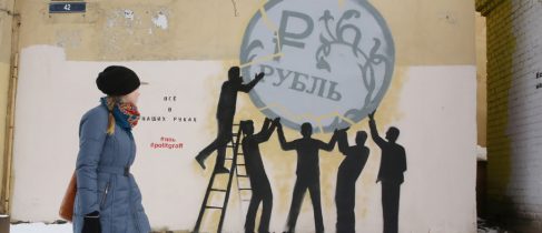 Graffiti featuring fallen Russian Ruble appears in St Petersburg