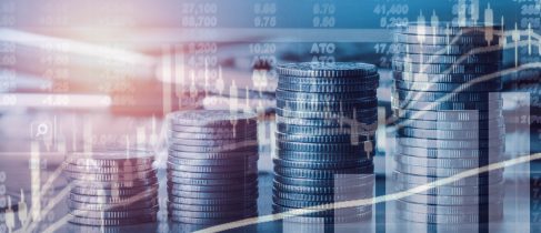 Double exposure financial indices and stock market in accounting market economy analysis with graph business concept background